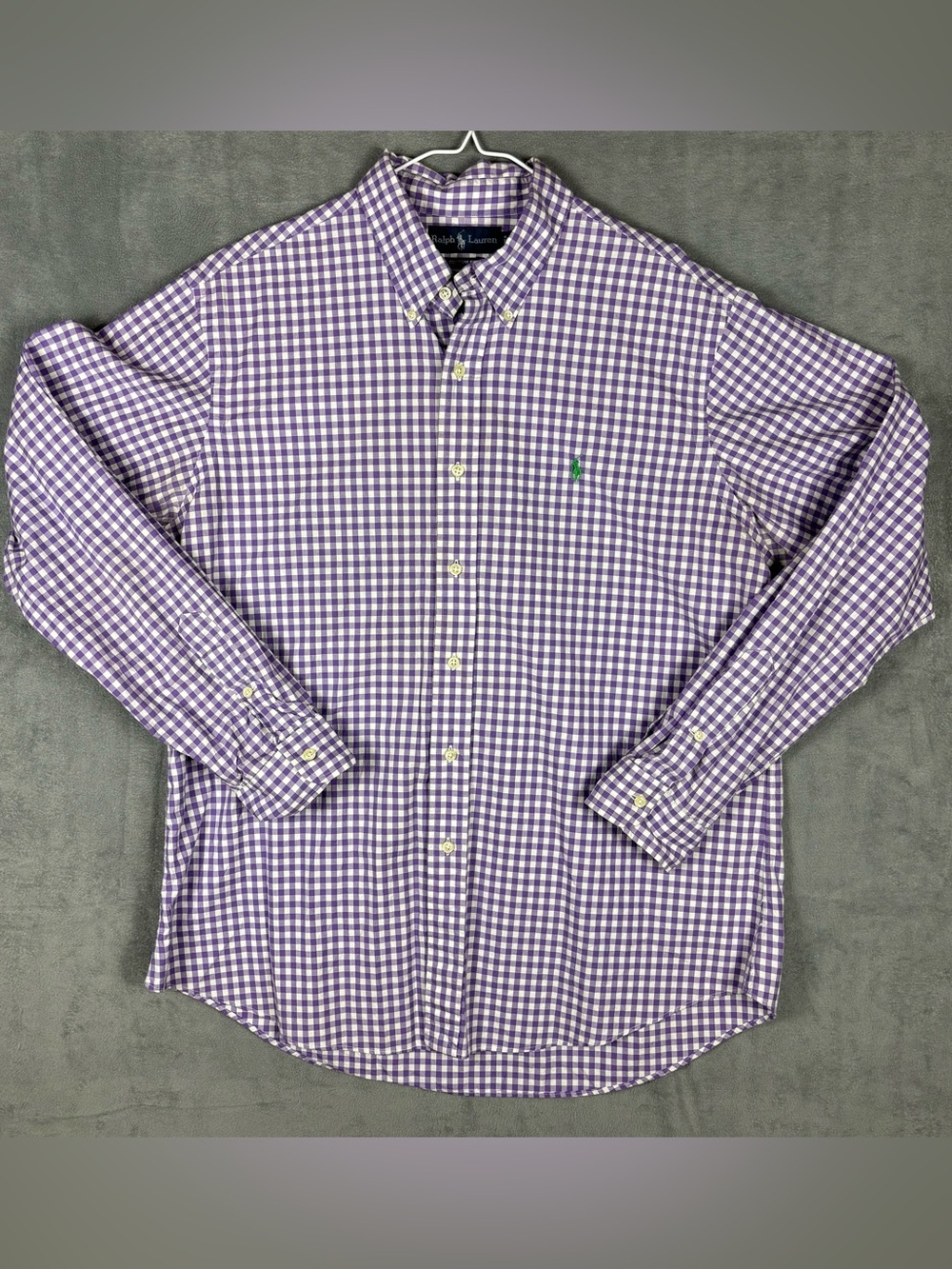 Ralph Lauren Mens XL Purple White Gingham Check Button Down Shirt Custom Fit